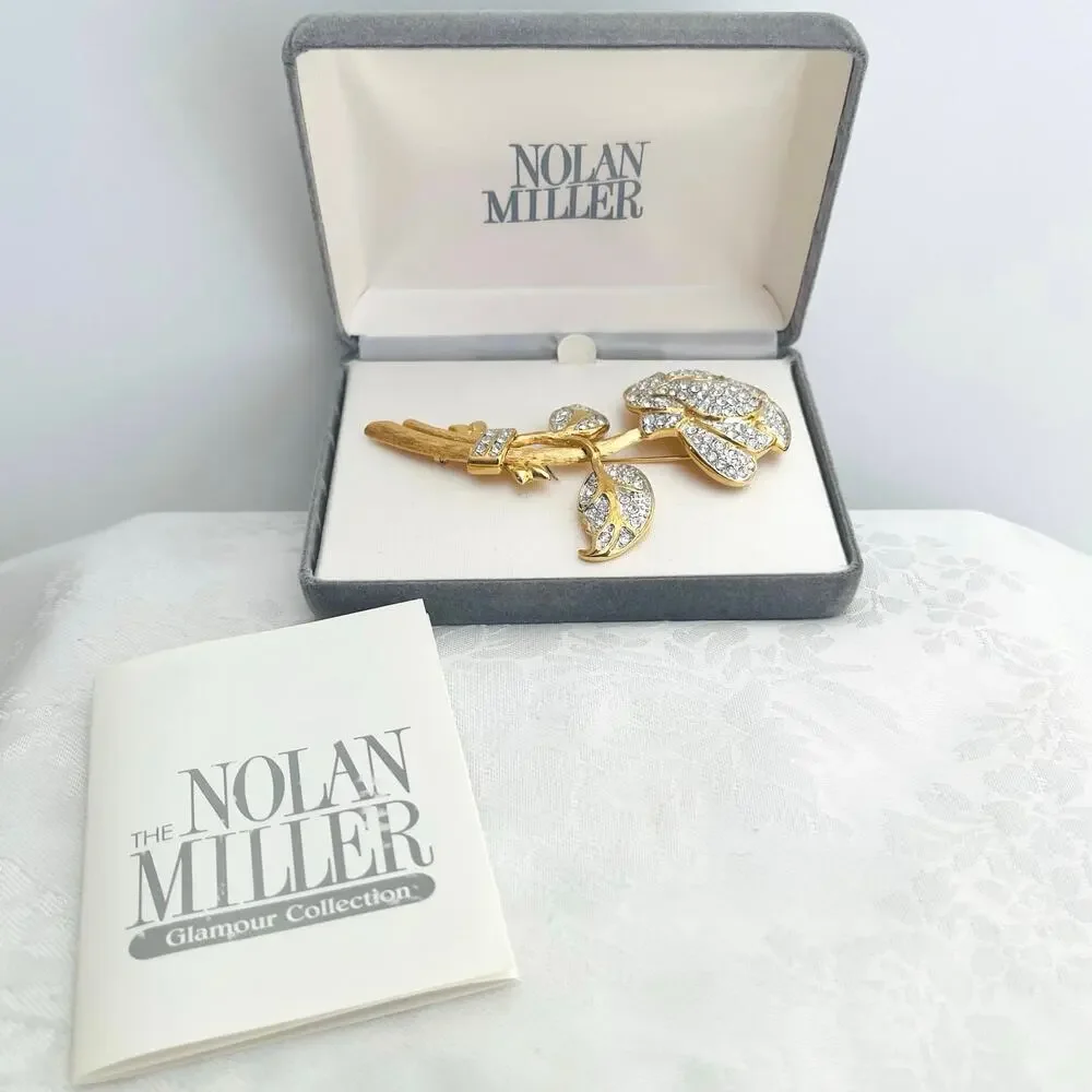 Vtg Nolan Miller Pave Rose Austrian Crystal Gold-P Brooch Pin Y2K Dynasty 90s
